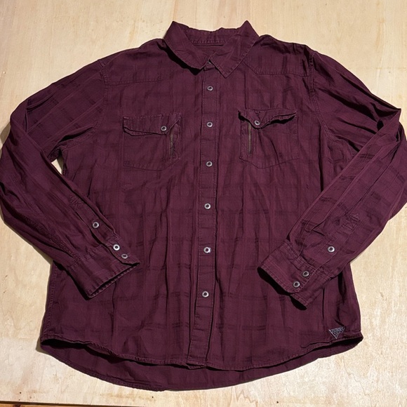 Guess Men's Maroon Button Down Long Sleeve Shirt Sz XXL - Picture 1 of 6